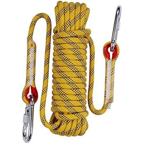 30m Corde d'évasion d'escalade de 12mm Anti-déchirures Sauvetage Corde avec 2 Mousquetons pour l'extérieur Randonnée Alpinisme Feu de Secours