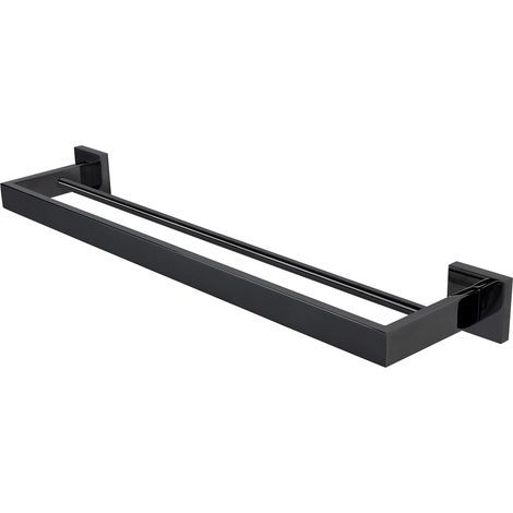 Porte-serviettes mural pour salle de bain - Fixation par vis - Barre porte-serviettes double en acier inoxydable SUS304 - Convient pour salle de bain et cuisine (Noir, 40 cm) (1/5)
