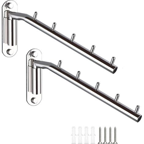 2PCS Stainless Steel Wall Hook, Metal Wall Mounted Clothes Hook, 180° Swing Wall Mounted Coat Hooks Folding Steel Clothes Organizer with Swing Arm Bracket for Space Saving (1/5)