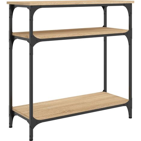 Table console avec étagères design industriel 75 x 29 x 75 cm bois d'ingénierie couleur chêne et métal DEC031950