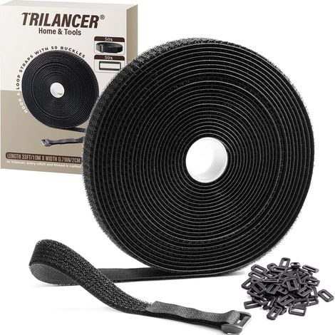 Attaches de câble Velcro réutilisables 10 m x 2 cm, attaches réglables avec 30 boucles, sangles à découper pour la gestion et le rangement des câbles (1/5)