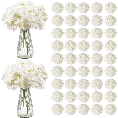 VEVOR Fiori Artificiali, 105 Pezzi di Ortensia Finta Bianca in Seta dallAspetto Realistico, Sfusa, Finta Bianca con Steli per Bouquet da Sposa Fai da Te, Centrotavola per Casa Decorazioni