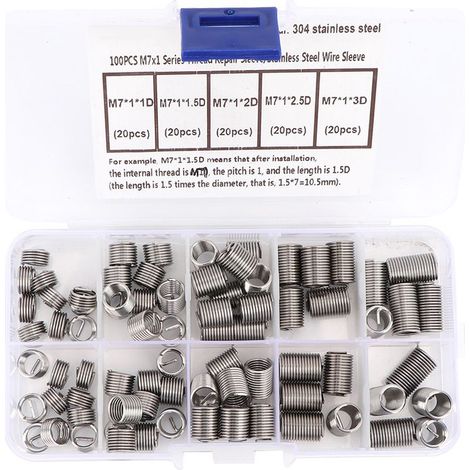 Jeu de manchons de vis en acier inoxydable, 100 pièces M7 1, insertion de réparation de fil enroulé (1/5)