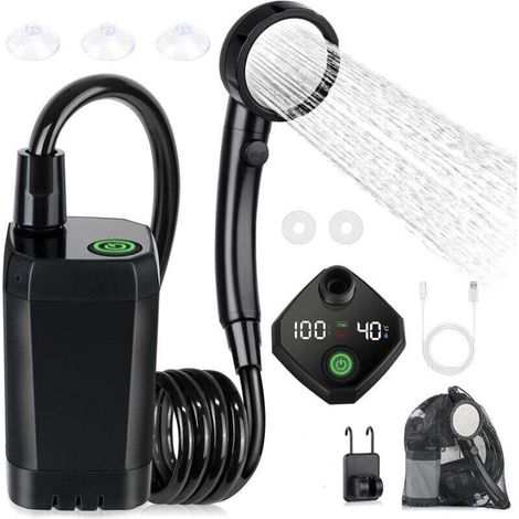 Kit Douche de Camping, Douche Portable,Pompe de Douche Électrique Rechargeable,Imperméable, avec Afficheur Intelligent et Pomme de Douche 4 Modes pour Extérieure,Camping,Randonnée (1/4)