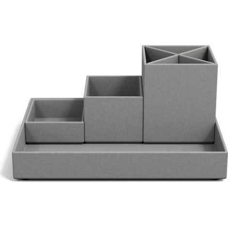 Organiseur de Bureau pour Stylos, Trombones, Notes Autocollantes, Boîte de Rangement Avec 4 Compartiments, Système de Rangement en Panneau de Fibres et Papier - Gris Clair (1/5)