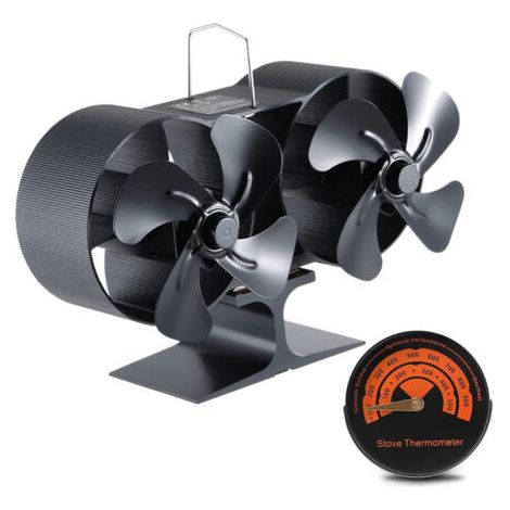 Thermodynamic fireplace fan with two heads – 8 blades – Anodized aluminum – 50% more efficient air circulation – Black--DTEKGAZ