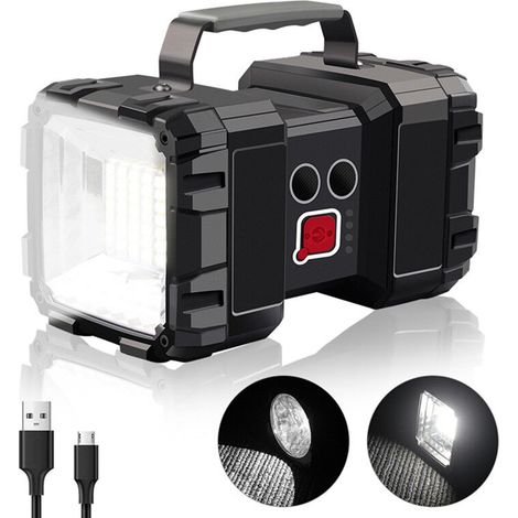 Linterna LED recargable, 10.000 mAh, 1200 lm, tiempo de espera extremadamente largo, alto rendimiento, resistente al agua, linterna de camping, 7 modos, foco LED superbrillante con salida de batería e
