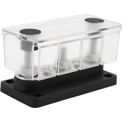 Stromverteilerblock mit Abdeckung, M8-Anschlussbolzen, M4-Anschlussschrauben, 12–48 V, 150 A für Pkw, Lkw, Wohnmobile und Boote, Schwarz (1/5)