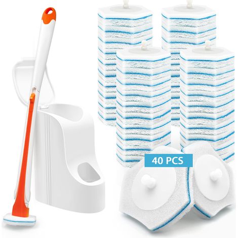 Brosse WC Jetable Recharge, Nettoyeur Toilette Murale avec Produit, 40 Recharges de Détergent Support (1/5)