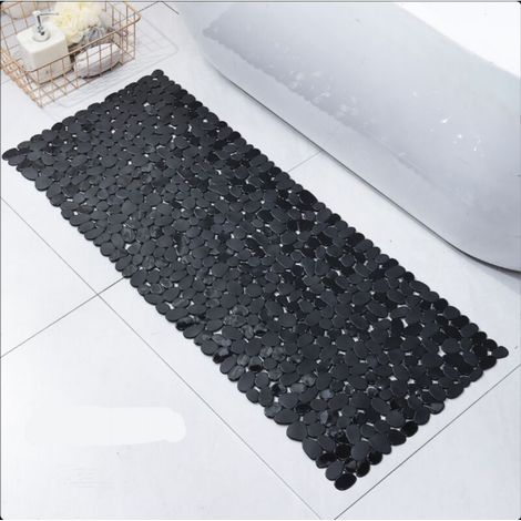 Tappetino antiscivolo nero per vasca da bagno, 40 x 100 cm, in PVC antiscivolo, effetto pietra, rettangolare (1/5)