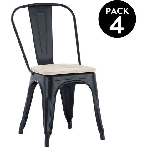 Pack 4 sillas de comedor Tolix Negro - Roble 45cm (ancho) x 85cm (alto) (1/5)