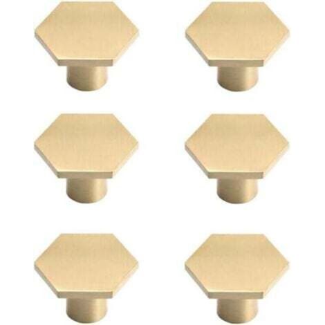 Set di 6 maniglie in ottone per mobili, maniglie per mobili placcate in oro, maniglie esagonali a foro singolo per cucina, ufficio, armadi e cassettiere. (1/4)