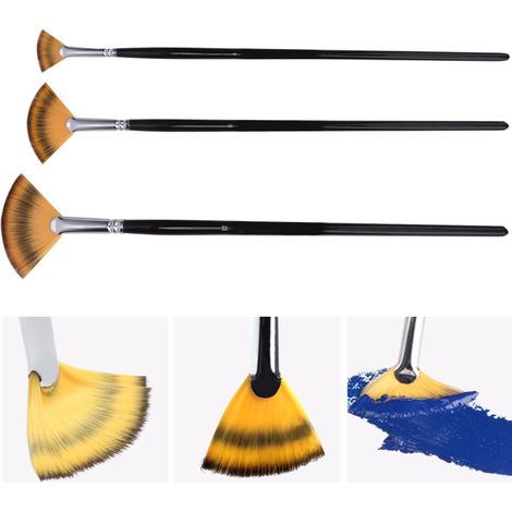 Pinceau à peinture en nylon, manche en bouleau, forme éventail, stylo à dessin pour gouache et aquarelle, fournitures artistiques (3 pièces (4, 8, 12) ) (1/5)