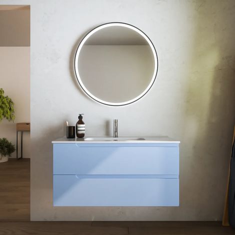 Meuble de salle de bain suspendu 60 cm Deux tiroirs Papier de sucre avec lavabo inclus Mod. Ardenne