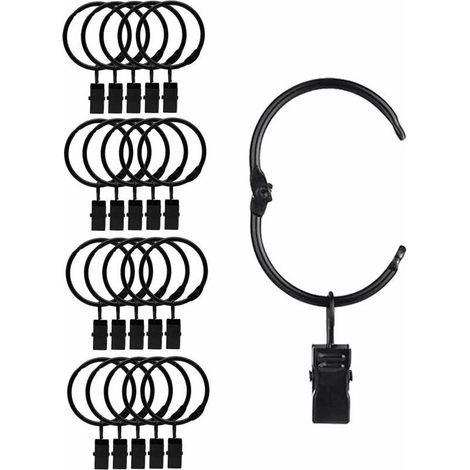 20 Pièces Anneaux à Pince à Rideau en métal Ouvrants, Ouverture et Fermeture faciles, diamètre intérieur 38 mm, pour Rideaux Lourds et Rideaux légers (Noir) -INHHUB (1/5)