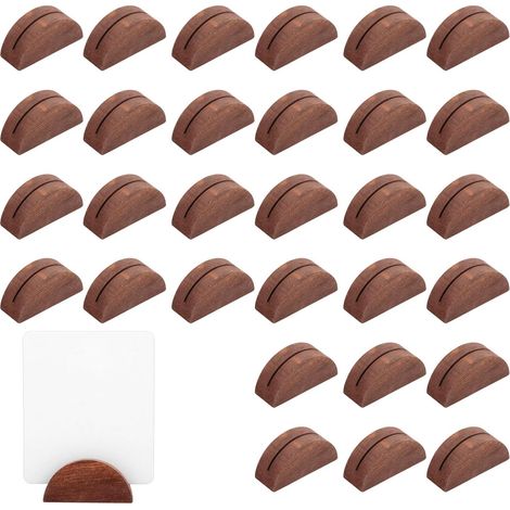 30pcs Supports Numéros Table, Demi-Cercle Porte-Cartes, Porte Menu Mariage Bois pour Photos Étiquettes Nom Menu Porte-Signes Table Réutilisables pour Mariages Restaurants Banquets, Marron (1/5)