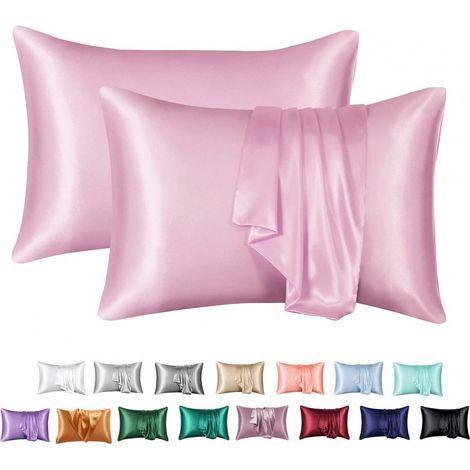 Fundas de Almohada de Seda Suave y Fresca Juego de 2 Estándar 50 x 66 cm Matériau Extérieur Poliéster Doublure Algodón Cuadrado