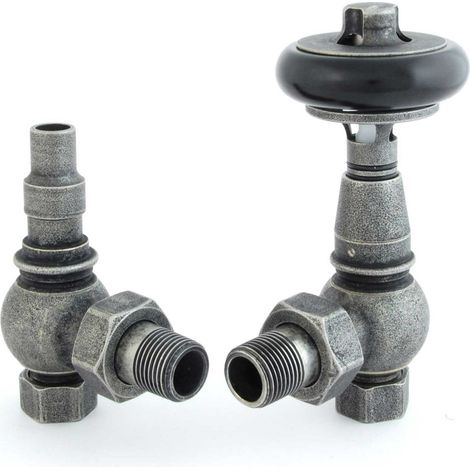 West Amberley Angled Thermostatic Radiator Valve and Lockshield - Pewter (1/4)