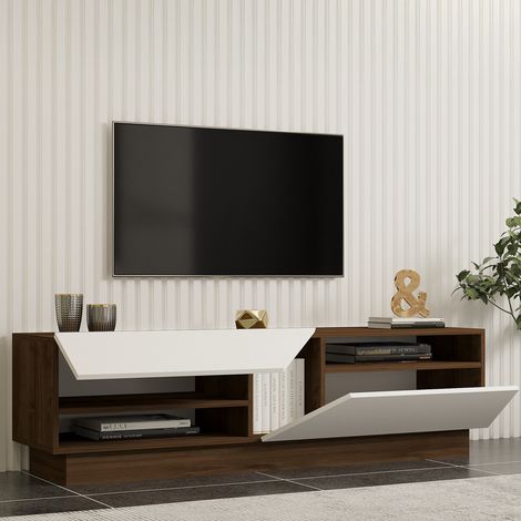 Soporte TV Spilinga, 2 Estantes, 5 Compartimentos, 2 Puertas, 160x40x45h cm Blanco (1/5)