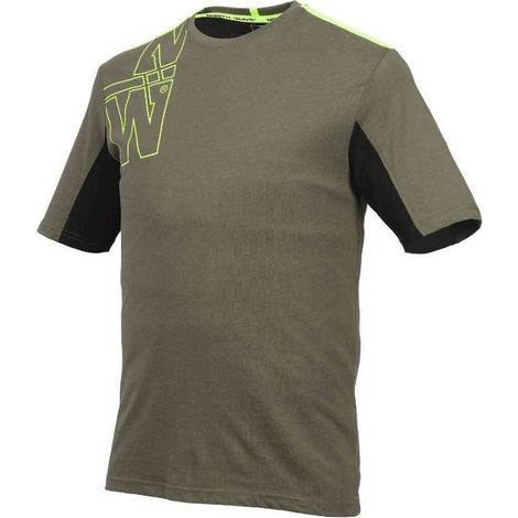 T-Shirt Manches Courtes de Travail Peter - Taille L - Kaki/Jaune Fluo - Résistant et Confortable - D-Work
