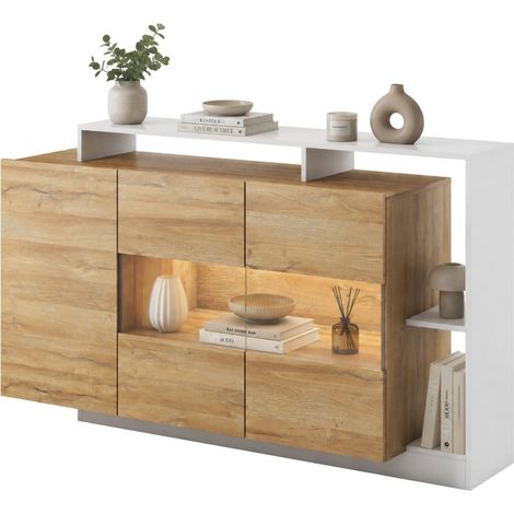 Credenza Hafa, Madia 8 Ripiani, Apertura Battente, 3 Ante, 155x44x94h cm Marrone Rovere
