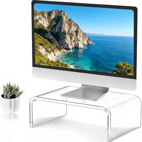 Support D'écran Acrylique, Rehausseur Ecran PC Bureau, Réhausseur D'écran Transparent, pour Ordinateur Portable, Écrans, Ordinateur, (36 x 19 x 10 cm) (1/5)