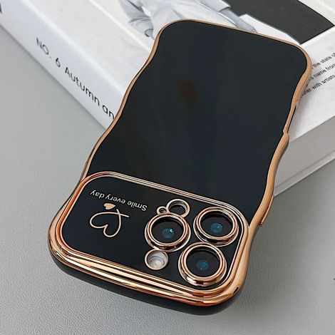 (iPhone 12, Noir) Coque souple en TPU électroplaqué en forme de cœur ondulé, compatible avec iPhone, protection antichoc