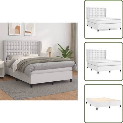 Boxspringbett mit Matratze Weiß 140x200 cm Kunstleder - Boxspringbett - Doppelbett - Bettenrahmen - Weißes Bett - Kunstlederbett (1/5)