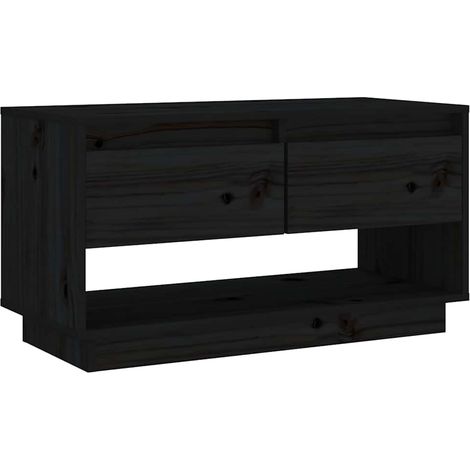 Meuble TV, Étagère TV, Meuble de Salon, Noir 74x34x40 cm Bois de pin massif OIB6040E (1/5)