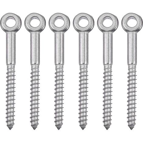 Lot de 6 vis à œil en acier inoxydable, vis à œil robustes, boulons à œil filetés (1/4)