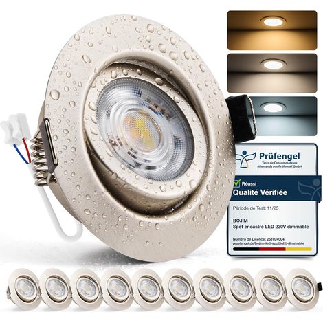 Spot LED Encastrable Noir Dimmable 220V, 7W Spot Salle de Bain IP44, Trou 68mm - 80mm, Blanc Chaud/Neutre/Froid, Spots de Plafond Extra Plat pour Cuisine Chambre Salon, Lot de 10