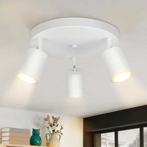 ZMH Plafonnier 3 Spots Plafonnier : Moderne Spot GU10 Rond Blanc Intérieur Plafonnier Orientable Spot Cuisine Lampe Couloir Spot pour Cuisine Chambre sans Ampoule (1/5)