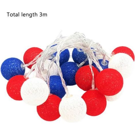1 Guirlande lumineuse, 20 LED boules rouge blanc bleu, fil cuivre PVC, 3 mètres, fête patio jardin (1/4)