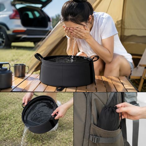 carry Bassin de camping pliable, bassin de voyage pliable, nylon résistant à l'eau, noir, 12x5,5 pouces (1/4)