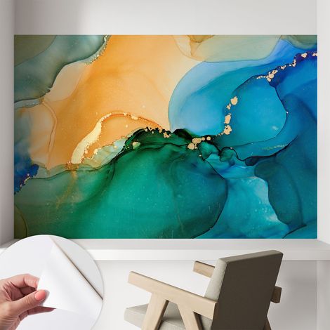 Tapete adhésive moderne pour salon et chambre à coucher Décoration rapide avec colle Vagues colorées 104x70 cm (1/5)