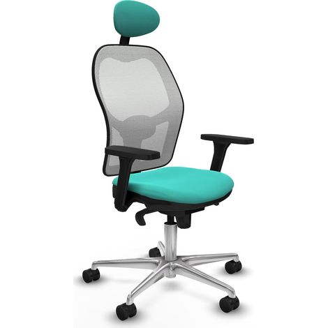 Jorquera sincro malla blanca similpiel turquesa brazos 3D base aluminio cabecero fijo ruedas 65mm nailon (1/5)