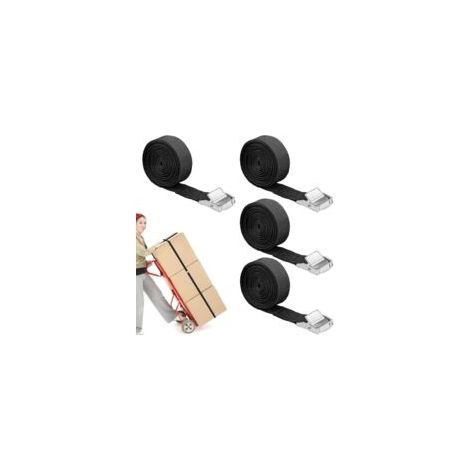 Juego de 4 correas, correas de 2 m, correas de trinquete, correas de amarre, correas de sujeción ajustables con cierre de clip para transporte, carga, camping, equipaje (negro)