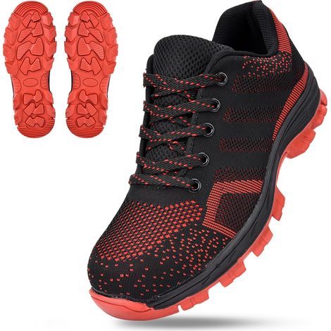 Chaussures de sécurité respirantes pour hommes, bottes de travail anti-perforation à embout en acier (rouge, pointure 42) (1/5)