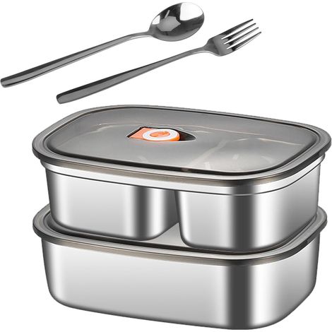 2 Stück Lunchbox aus Edelstahl, Bento-Box, Essensbox mit Besteckfächern, Bento-Boxen für Kinder und Erwachsene, Lunchbox aus Edelstahl für Picknick, Schule, Arbeit (1/5)