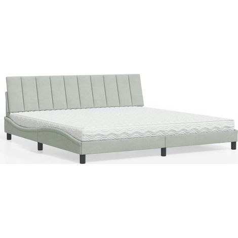 Cama con colchón Hanko terciopelo gris claro 200x200 cm