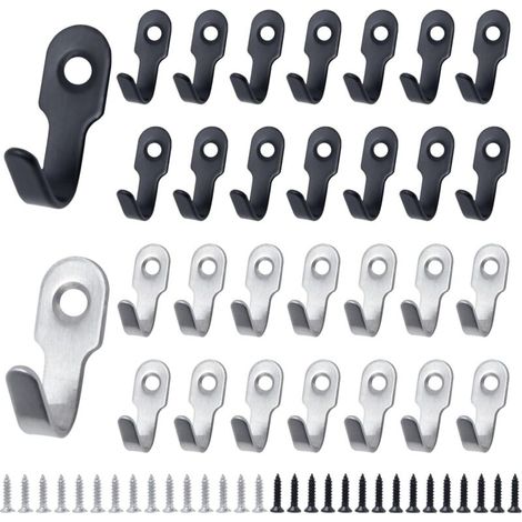30 Pcs Crochet Mural Noir a Visser Crochet Petit Clavier Crochets à Clés Noir Argent Mini Crochet Rétro INOX Crochet de Manteau avec Vis pour Porte,Mur,Salle de Bain,Cuisine(27 X 12 mm) (1/3)