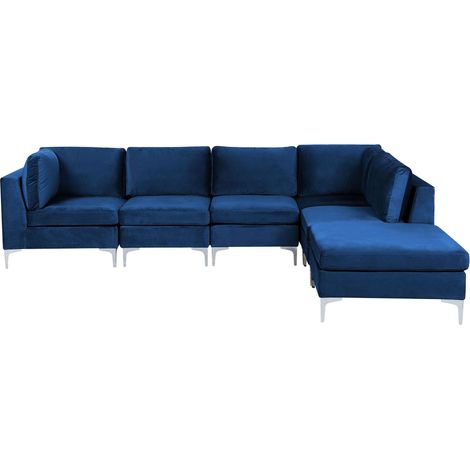Modular Corner Sofa 5 Seater EVJA Velvet Navy Blue with Ottoman Left Hand (1/5)