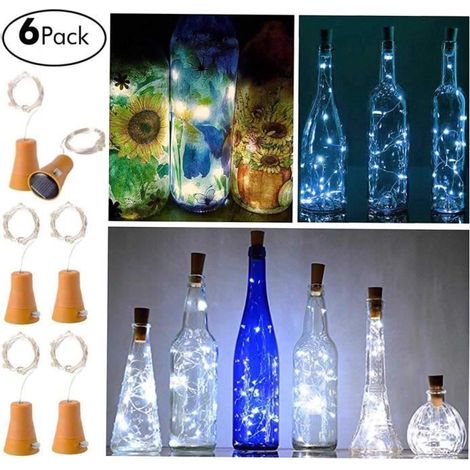 Bouchon de vin solaire led fil de cuivre guirlande lumineuse 2m 20 étanche décoration de vacances guirlande lumineuse blanc-blanc (1/4)