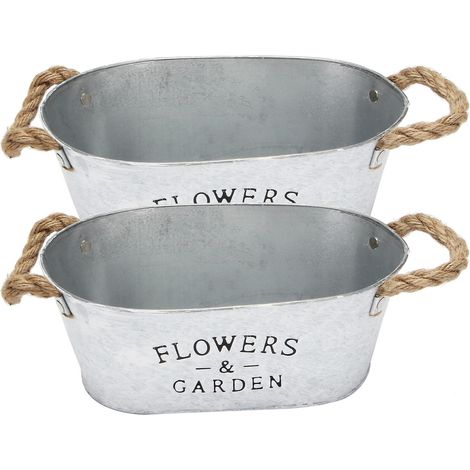 2 jardinières rustiques en métal avec poignées, pots de style ferme pour plantes grasses et herbes aromatiques, contenants vintage pour plantes.