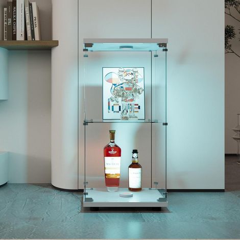 Glasvitrine mit LED-Beleuchtung, 2 Etagen, weiß, 86x40x37cm (1/5)