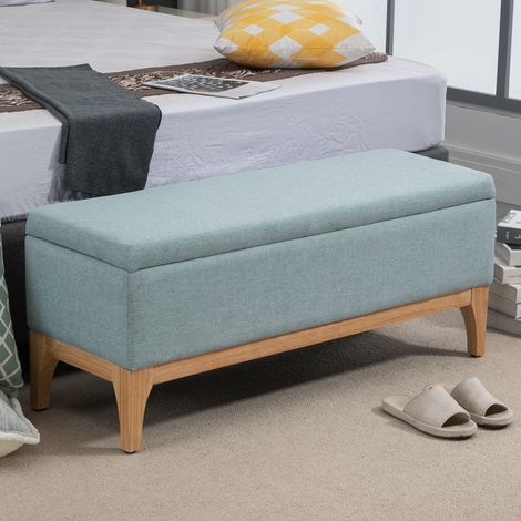 Établi rembourré avec espace de rangement - 110x39x45Hcm - tissu effet lin - design scandinave - élégant - établi intérieur - bleu clair