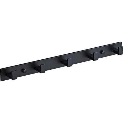 RHG Patères, barre avec 4/5/6 crochets en acier inoxydable, patères, porte-manteau mural, patères multi-usages pour salles de bains, cuisines, couloirs et chambres à l'intérieur/extérieur, noir (5 cro