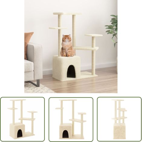 The Living Store Kratzbaum mit Sisal-Kratzsäulen Creme 107,5 cm - Katzenkratzbaum - Kratzbaum Sisal - Katzenmöbel - Katzturm - Plüschkatze (1/5)
