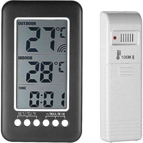 Thermomètre interieur exterieur sans fil avec horloge Numérique station meteo sans fil avec capteur extérieur, black friday 2020 Moniteur de Température Affichage LCD intelligent ° C / ° F