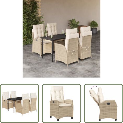 Gartenstuhl - 5-tlg. Garten-Essgruppe mit Kissen Beige Poly Rattan (1/5)